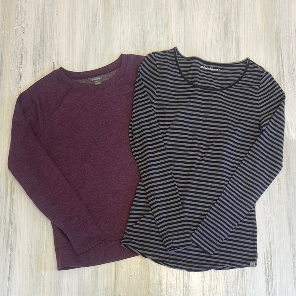 Eddie Bauer Purple and Black Striped Sweatshirt and  Long Sleeve Bundle Sz Small